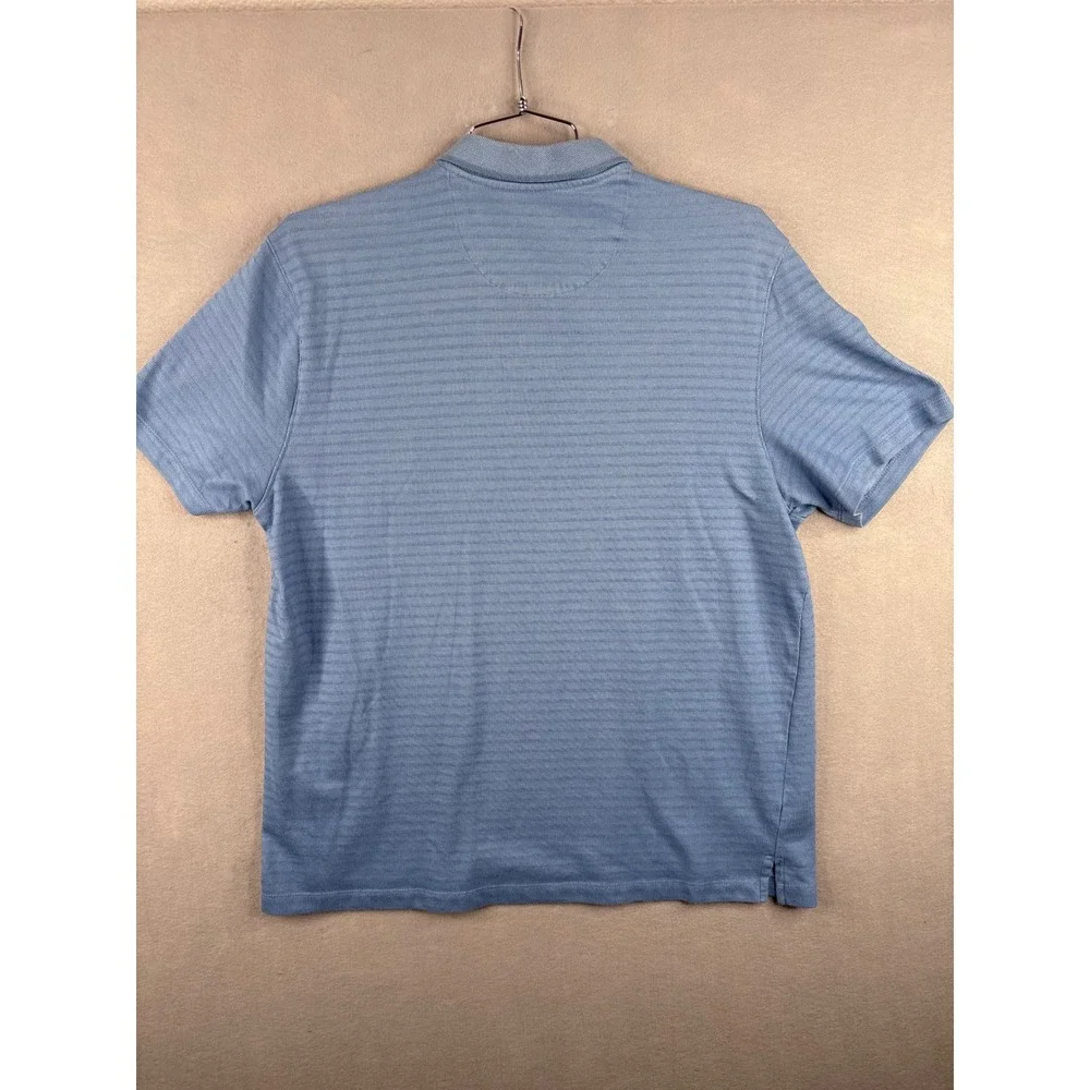 Van Heusen Flex Men XL Blue Striped Short Sleeve Polo Shirt Classic Fit Pocket